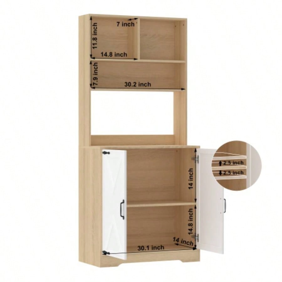 Pantry Cabinet with 2 Doors, 3 - Tier Modern Kitchen Cabinet with Shelves, Freestanding Larder Cupboard, Kitchen Pantry Storage Cabinet Kitchen, Dining Room