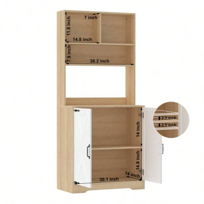 Pantry Cabinet with 2 Doors, 3 - Tier Modern Kitchen Cabinet with Shelves, Freestanding Larder Cupboard, Kitchen Pantry Storage Cabinet Kitchen, Dining Room