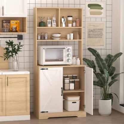 Pantry Cabinet with 2 Doors, 3 - Tier Modern Kitchen Cabinet with Shelves, Freestanding Larder Cupboard, Kitchen Pantry Storage Cabinet Kitchen, Dining Room