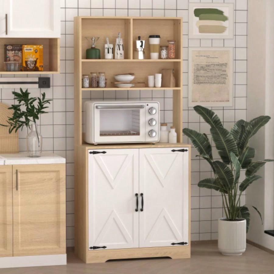 Pantry Cabinet with 2 Doors, 3 - Tier Modern Kitchen Cabinet with Shelves, Freestanding Larder Cupboard, Kitchen Pantry Storage Cabinet Kitchen, Dining Room