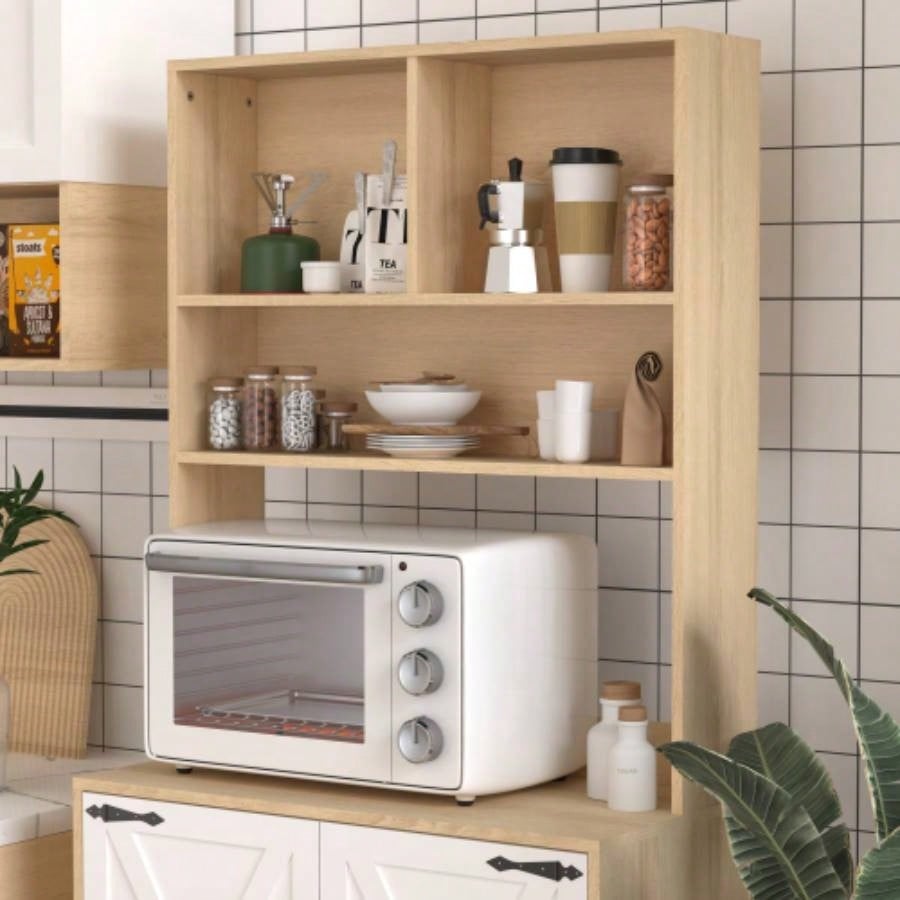 Pantry Cabinet with 2 Doors, 3 - Tier Modern Kitchen Cabinet with Shelves, Freestanding Larder Cupboard, Kitchen Pantry Storage Cabinet Kitchen, Dining Room