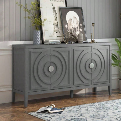 TREXM Retro Sideboard door with Circular Groove Design Round Metal Door Handle Entrance, Dinning Room, Living Room Gray