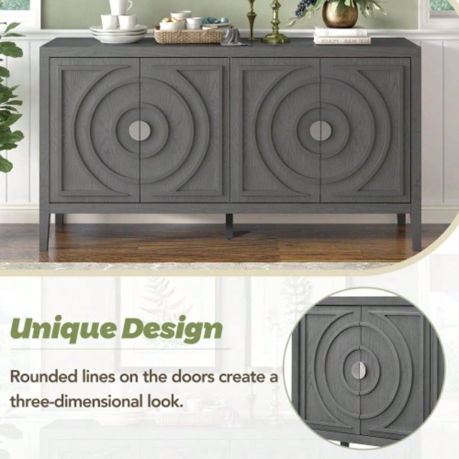 TREXM Retro Sideboard door with Circular Groove Design Round Metal Door Handle Entrance, Dinning Room, Living Room Gray