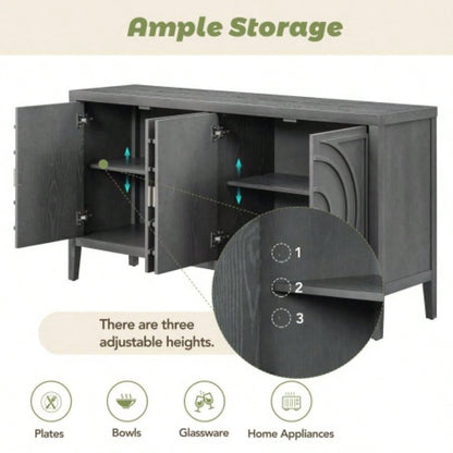 TREXM Retro Sideboard door with Circular Groove Design Round Metal Door Handle Entrance, Dinning Room, Living Room Gray