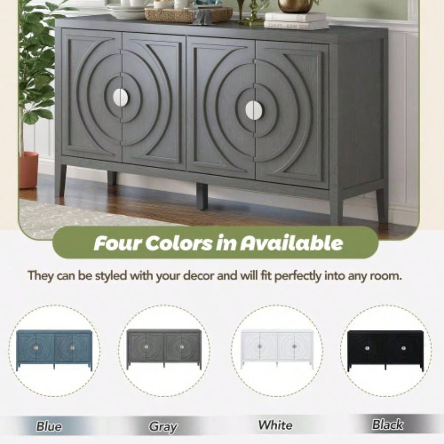 TREXM Retro Sideboard door with Circular Groove Design Round Metal Door Handle Entrance, Dinning Room, Living Room Gray