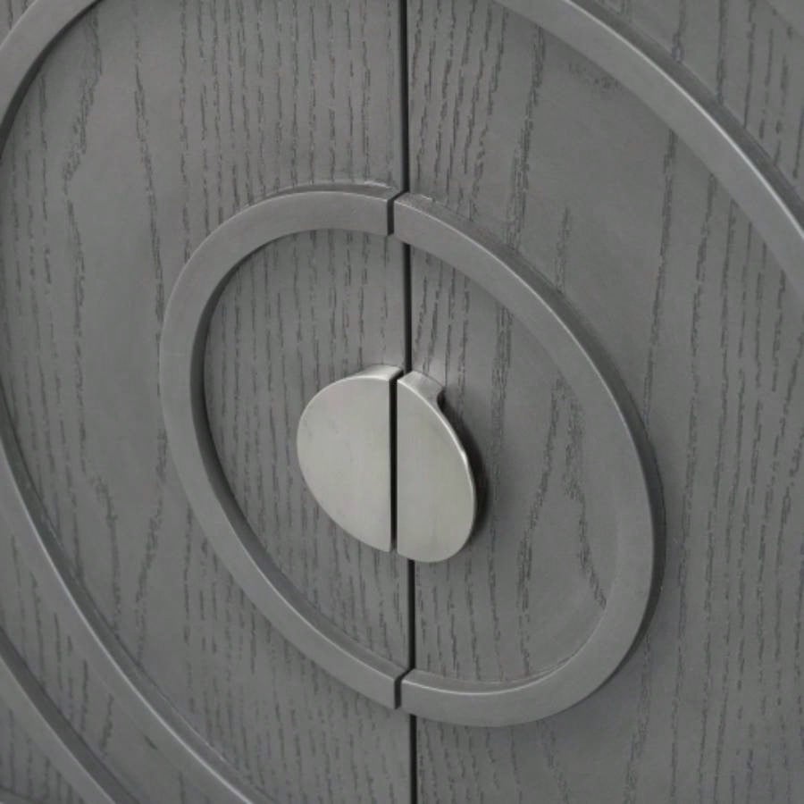 TREXM Retro Sideboard door with Circular Groove Design Round Metal Door Handle Entrance, Dinning Room, Living Room Gray