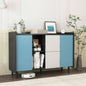 Sideboard Buffet Cabinet, Black Storage Cabinet with Blue Doors, 2 Drawers with unique panel styling and 2 Open Storage Compartment, Modern Coffee Bar Cabinet Accent Cabinet Kitchen, Dining Room,