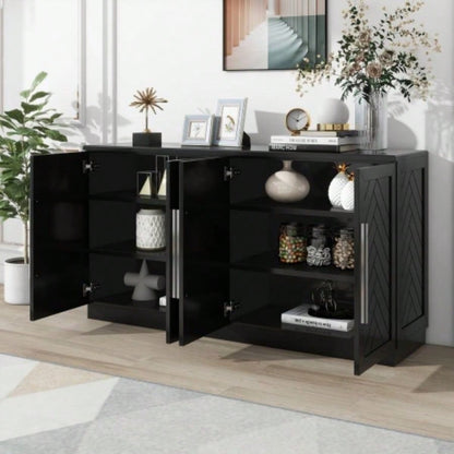 TREXM Sideboard Buffet Cabinet with Storage, Buffet Cabinet with Adjustable Shelves and Silver Handles Sideboard Cabinet Kitchen, Dining Room, Living Room, Black