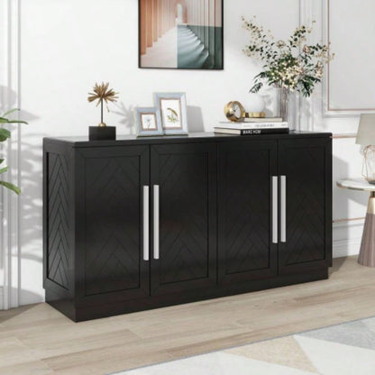 TREXM Sideboard Buffet Cabinet with Storage, Buffet Cabinet with Adjustable Shelves and Silver Handles Sideboard Cabinet Kitchen, Dining Room, Living Room, Black