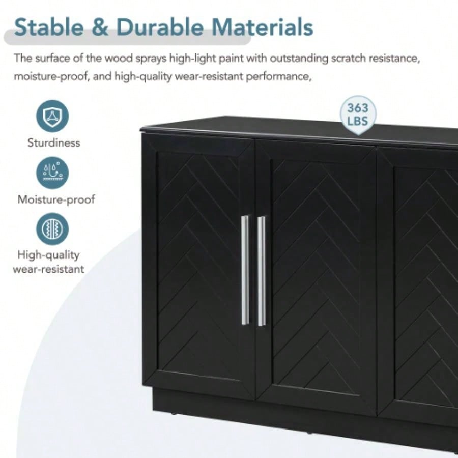 TREXM Sideboard Buffet Cabinet with Storage, Buffet Cabinet with Adjustable Shelves and Silver Handles Sideboard Cabinet Kitchen, Dining Room, Living Room, Black