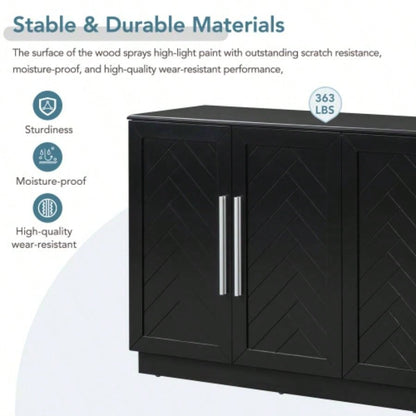 TREXM Sideboard Buffet Cabinet with Storage, Buffet Cabinet with Adjustable Shelves and Silver Handles Sideboard Cabinet Kitchen, Dining Room, Living Room, Black
