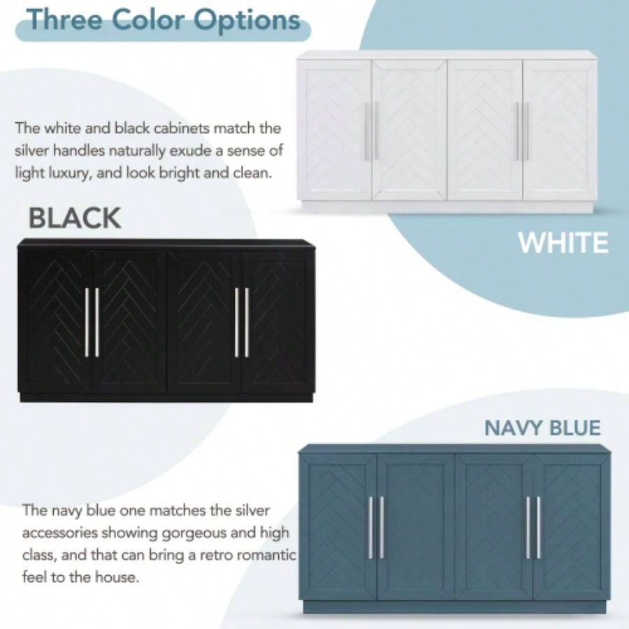 TREXM Sideboard Buffet Cabinet with Storage, Buffet Cabinet with Adjustable Shelves and Silver Handles Sideboard Cabinet Kitchen, Dining Room, Living Room, Black