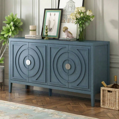 TREXM Retro Sideboard door with Circular Groove Design Round Metal Door Handle Entrance, Dinning Room, Living Room Antique Blue