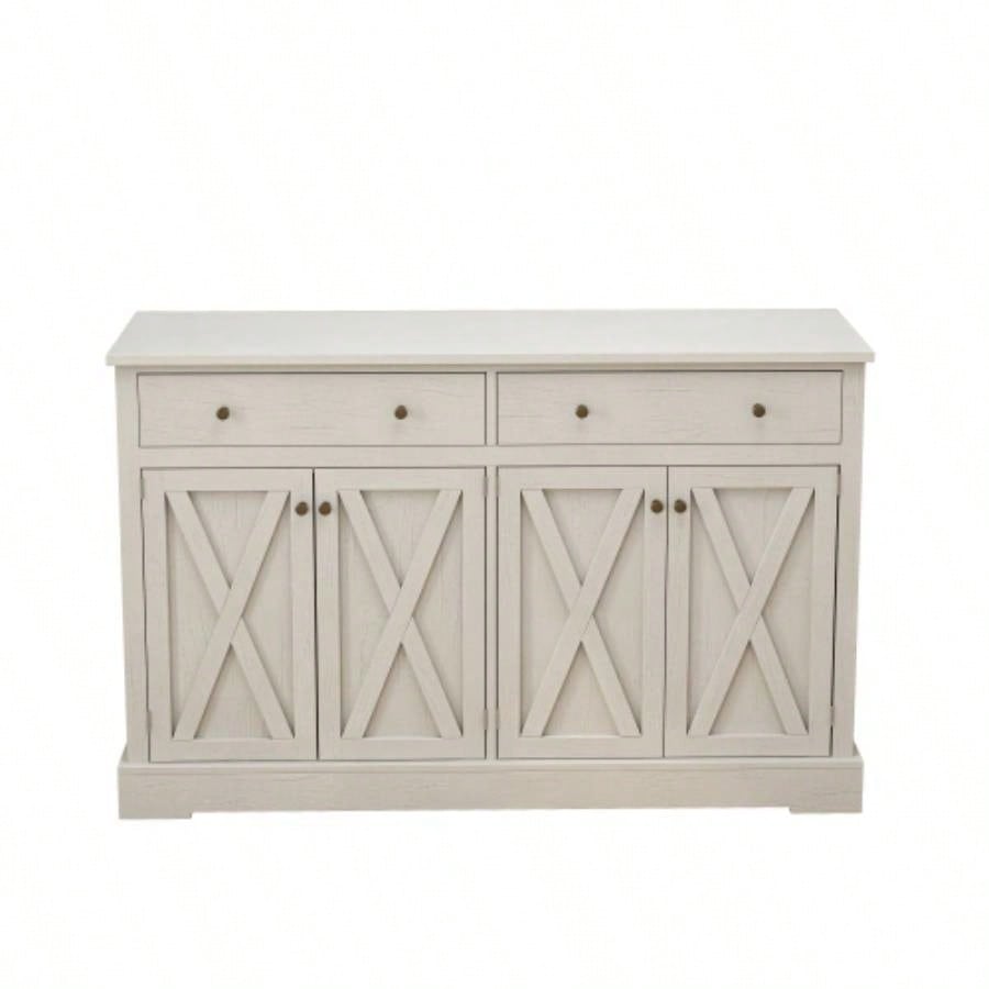 Vintage White Sideboard with Two Drawers and Four Doors Living Room, Bedroom, and Kitchen, Room Storage Cabinet, Vintage White