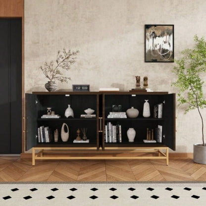 TREXM Sideboard Buffet Cabinet with Storage, sideboard cabinet with Adjustable Shelves, Rectangular Metal Handles and Kitchen, Living room, and Dining Room, Black