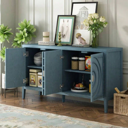 TREXM Retro Sideboard door with Circular Groove Design Round Metal Door Handle Entrance, Dinning Room, Living Room Antique Blue