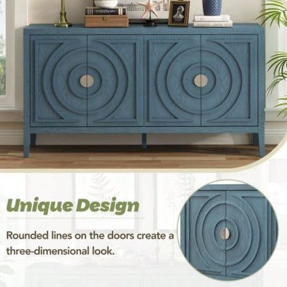 TREXM Retro Sideboard door with Circular Groove Design Round Metal Door Handle Entrance, Dinning Room, Living Room Antique Blue