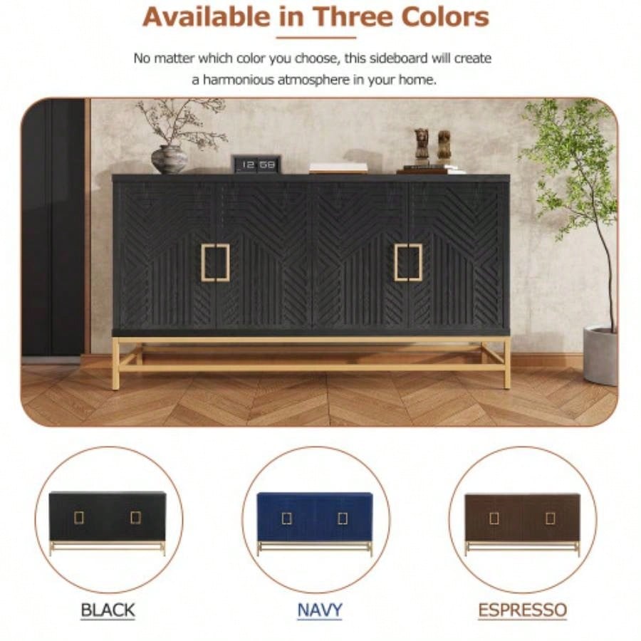 TREXM Sideboard Buffet Cabinet with Storage, sideboard cabinet with Adjustable Shelves, Rectangular Metal Handles and Kitchen, Living room, and Dining Room, Black