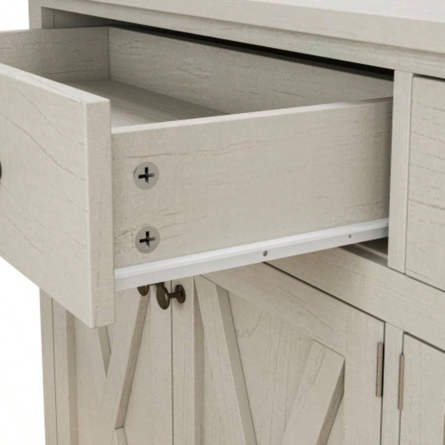 Vintage White Sideboard with Two Drawers and Four Doors Living Room, Bedroom, and Kitchen, Room Storage Cabinet, Vintage White