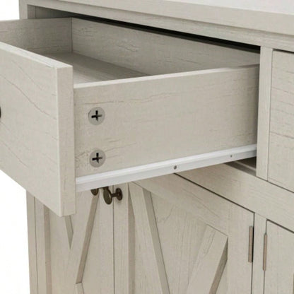 Vintage White Sideboard with Two Drawers and Four Doors Living Room, Bedroom, and Kitchen, Room Storage Cabinet, Vintage White