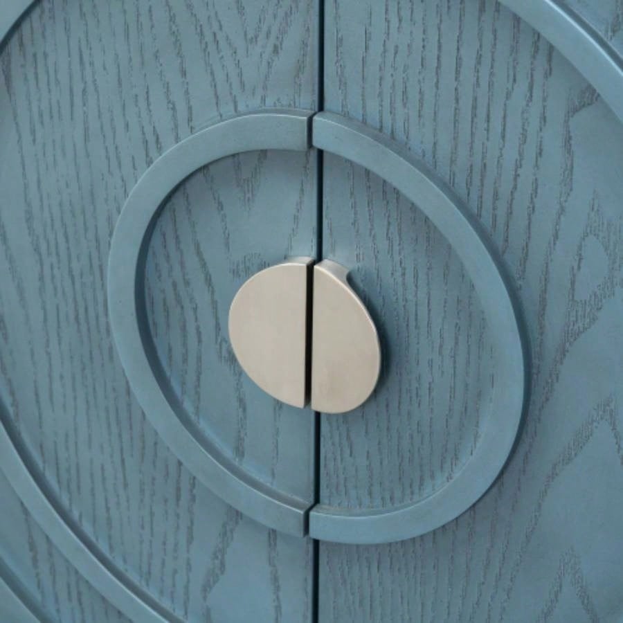 TREXM Retro Sideboard door with Circular Groove Design Round Metal Door Handle Entrance, Dinning Room, Living Room Antique Blue