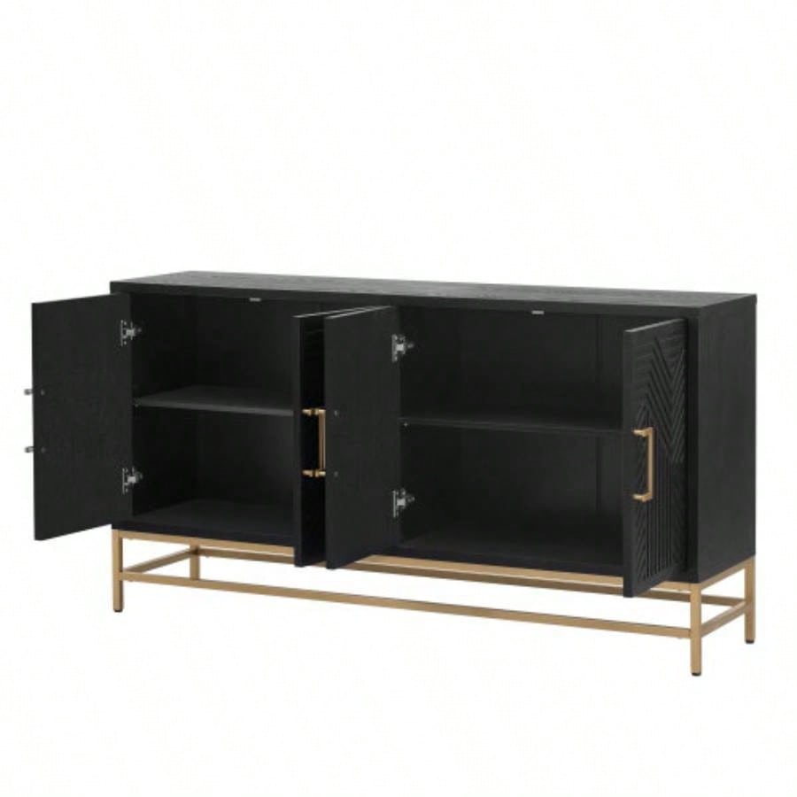 TREXM Sideboard Buffet Cabinet with Storage, sideboard cabinet with Adjustable Shelves, Rectangular Metal Handles and Kitchen, Living room, and Dining Room, Black