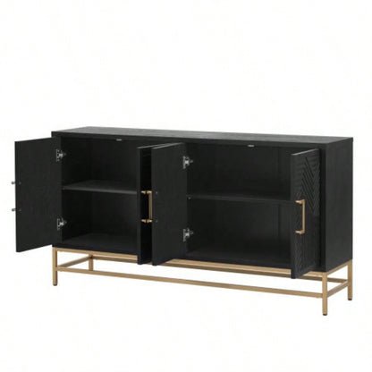 TREXM Sideboard Buffet Cabinet with Storage, sideboard cabinet with Adjustable Shelves, Rectangular Metal Handles and Kitchen, Living room, and Dining Room, Black