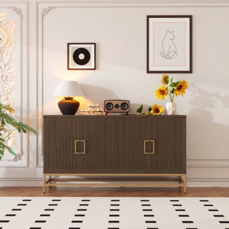 TREXM Sideboard Buffet Cabinet with Storage, sideboard cabinet with Adjustable Shelves, Rectangular Metal Handles and Kitchen, Living room, and Dining Room, Espresso