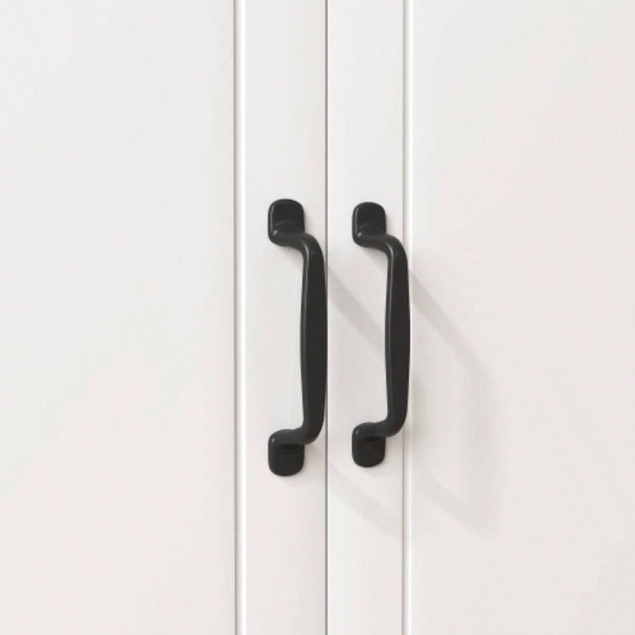 Wooden Kitchen Cabinet White Pantry Room Storage Microwave Cabinet with Framed Glass Doors and Drawer