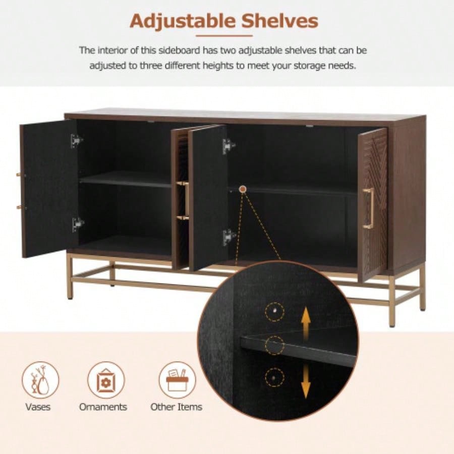 TREXM Sideboard Buffet Cabinet with Storage, sideboard cabinet with Adjustable Shelves, Rectangular Metal Handles and Kitchen, Living room, and Dining Room, Espresso