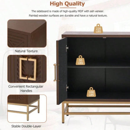 TREXM Sideboard Buffet Cabinet with Storage, sideboard cabinet with Adjustable Shelves, Rectangular Metal Handles and Kitchen, Living room, and Dining Room, Espresso