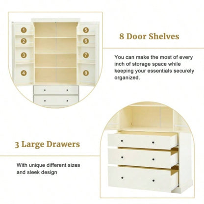 Assembly Video ProvidedTOPMAX 77inch Farmhouse Kitchen Pantry, Freestanding Tall Cupboard Storage Cabinet with 3 Adjustable Shelves, 8 Door Shelves, 3 Drawers Kitchen, Dining Room,