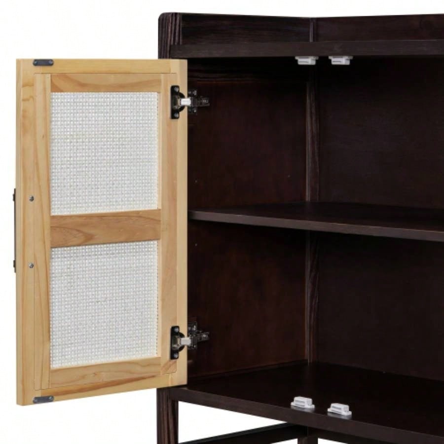 TREXM Sideboard Rustic Buffet Cabinet, sideboard cabinet with Decorative Rattan Doors, Buffet Cabinet with Storage Entryway Dining Room Kitchen Living Room, Walnut+Natural