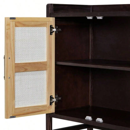 TREXM Sideboard Rustic Buffet Cabinet, sideboard cabinet with Decorative Rattan Doors, Buffet Cabinet with Storage Entryway Dining Room Kitchen Living Room, Walnut+Natural