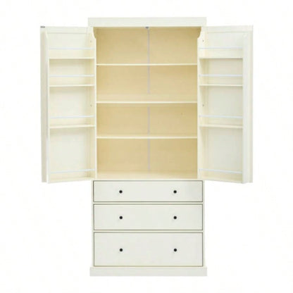 Assembly Video ProvidedTOPMAX 77inch Farmhouse Kitchen Pantry, Freestanding Tall Cupboard Storage Cabinet with 3 Adjustable Shelves, 8 Door Shelves, 3 Drawers Kitchen, Dining Room,