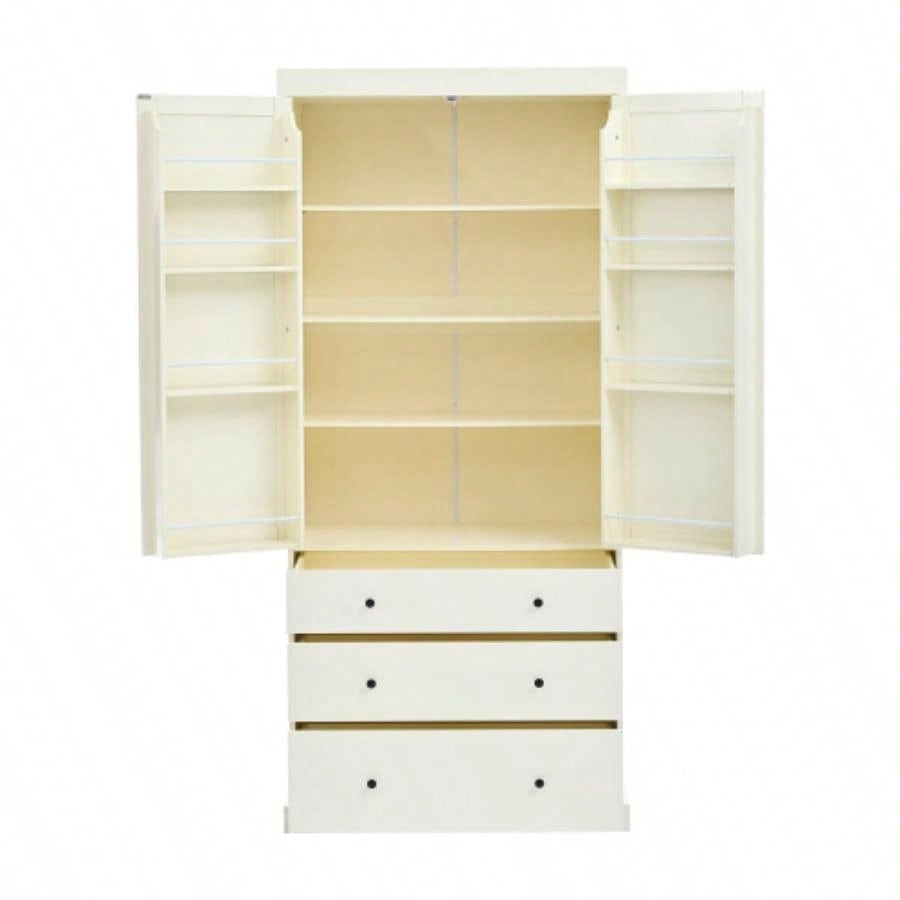 Assembly Video ProvidedTOPMAX 77inch Farmhouse Kitchen Pantry, Freestanding Tall Cupboard Storage Cabinet with 3 Adjustable Shelves, 8 Door Shelves, 3 Drawers Kitchen, Dining Room,