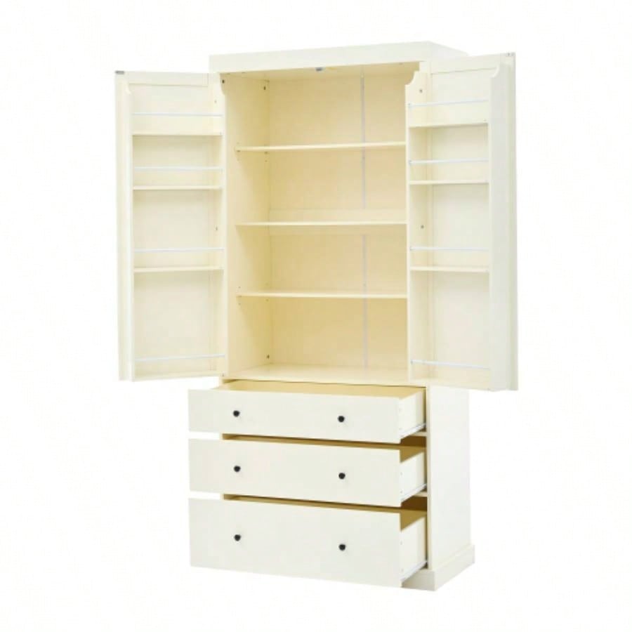 Assembly Video ProvidedTOPMAX 77inch Farmhouse Kitchen Pantry, Freestanding Tall Cupboard Storage Cabinet with 3 Adjustable Shelves, 8 Door Shelves, 3 Drawers Kitchen, Dining Room,