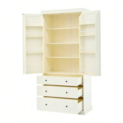 Assembly Video ProvidedTOPMAX 77inch Farmhouse Kitchen Pantry, Freestanding Tall Cupboard Storage Cabinet with 3 Adjustable Shelves, 8 Door Shelves, 3 Drawers Kitchen, Dining Room,