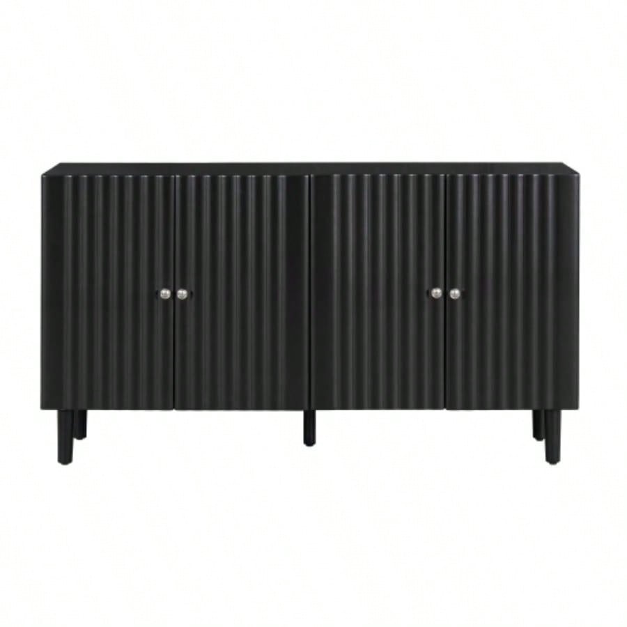 USTYLE Elegant Four - Door Sideboard with Wavy Pattern Doors, Cylindrical, and Sleek Metal Handles, Adjustable, Suitable Study, Entryway and Living Room