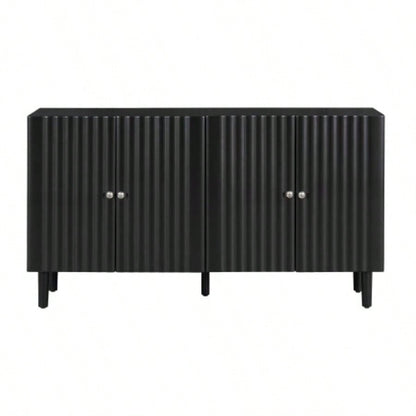 USTYLE Elegant Four - Door Sideboard with Wavy Pattern Doors, Cylindrical, and Sleek Metal Handles, Adjustable, Suitable Study, Entryway and Living Room