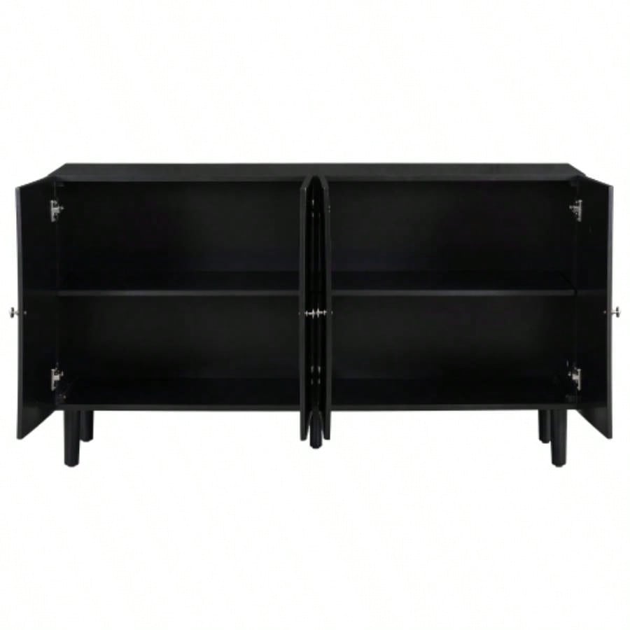 USTYLE Elegant Four - Door Sideboard with Wavy Pattern Doors, Cylindrical, and Sleek Metal Handles, Adjustable, Suitable Study, Entryway and Living Room