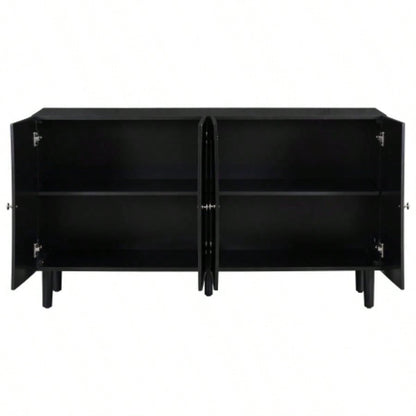 USTYLE Elegant Four - Door Sideboard with Wavy Pattern Doors, Cylindrical, and Sleek Metal Handles, Adjustable, Suitable Study, Entryway and Living Room