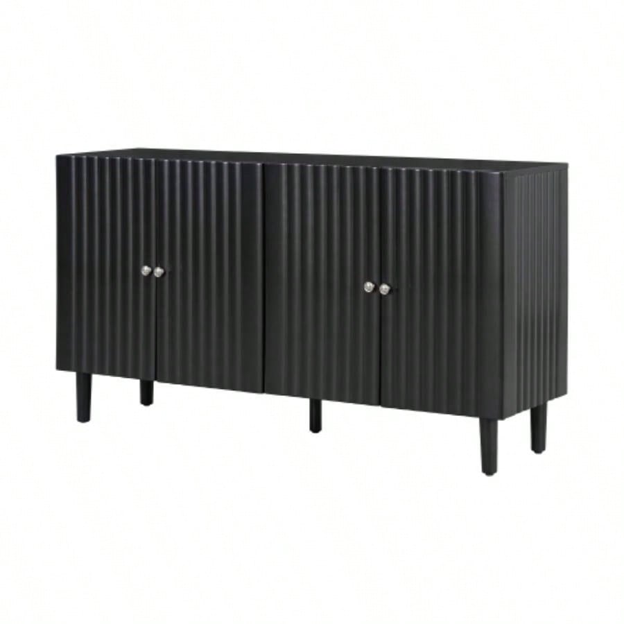 USTYLE Elegant Four - Door Sideboard with Wavy Pattern Doors, Cylindrical, and Sleek Metal Handles, Adjustable, Suitable Study, Entryway and Living Room