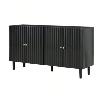 USTYLE Elegant Four - Door Sideboard with Wavy Pattern Doors, Cylindrical, and Sleek Metal Handles, Adjustable, Suitable Study, Entryway and Living Room