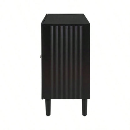 USTYLE Elegant Four - Door Sideboard with Wavy Pattern Doors, Cylindrical, and Sleek Metal Handles, Adjustable, Suitable Study, Entryway and Living Room