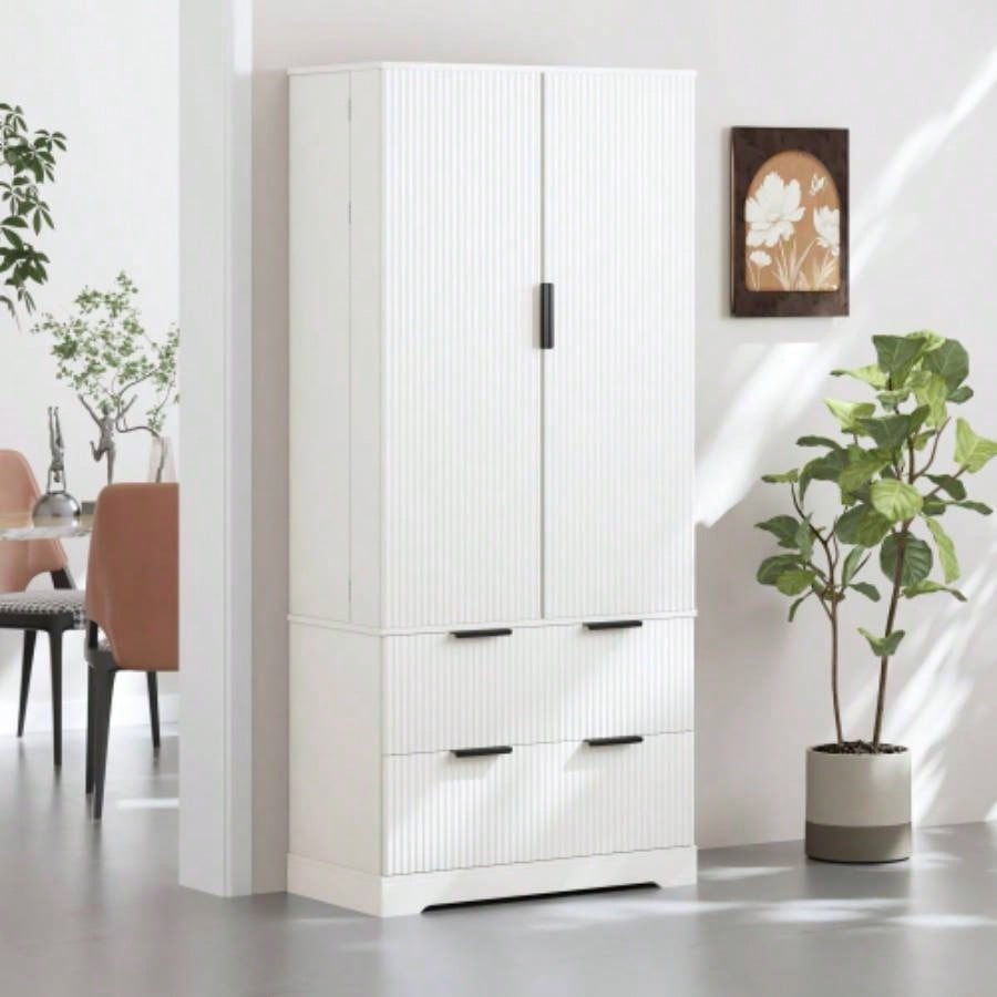 72 Modern Fluted Kitchen Pantry Cabinet with 2 Large Drawers 8 - Door Spice Rack, Freestanding Storage Organizer Bathroom, Dining Room, Office, Entryway, White