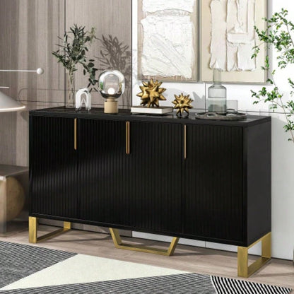 TREXM Modern sideboard with Four Doors, Metal handles and Adjustable Shelves Kitchen Cabinet Black