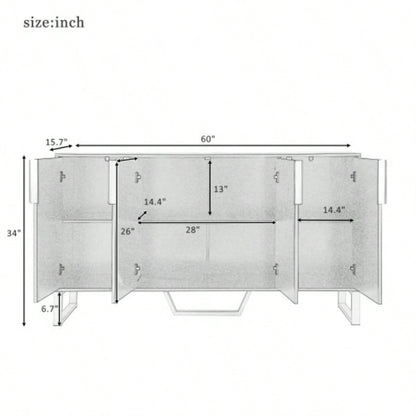 TREXM Modern sideboard with Four Doors, Metal handles and Adjustable Shelves Kitchen Cabinet Black