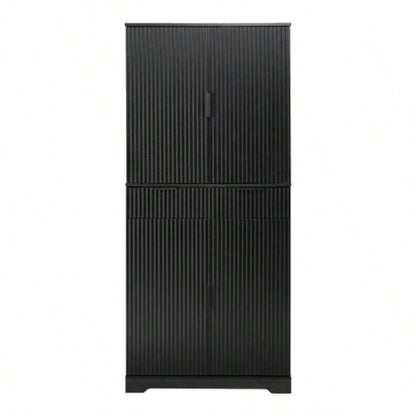 72 Fluted Kitchen Pantry Cabinet with 3 Keyboard Drawers 6 Door Shelves Adjustable, Freestanding Cupboard Storage Cabinet Bathroom Diningroom, Office, Entryway, Black
