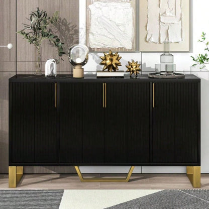 TREXM Modern sideboard with Four Doors, Metal handles and Adjustable Shelves Kitchen Cabinet Black
